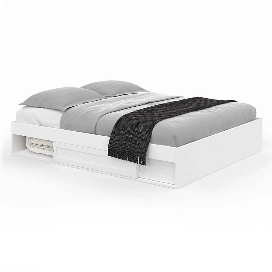 IDMarket Cadre de lit double SALEM avec rangements et sommier 140 x 190 cm blanc