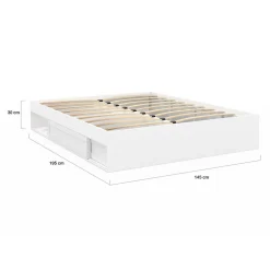 IDMarket Cadre de lit double SALEM avec rangements et sommier 140 x 190 cm blanc