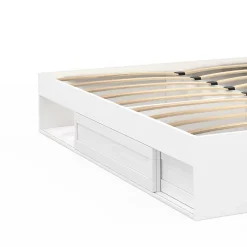 IDMarket Cadre de lit double SALEM avec rangements et sommier 140 x 190 cm blanc