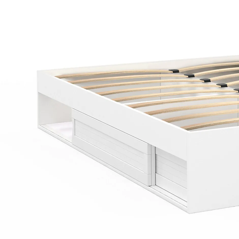 IDMarket Cadre de lit double SALEM avec rangements et sommier 140 x 190 cm blanc