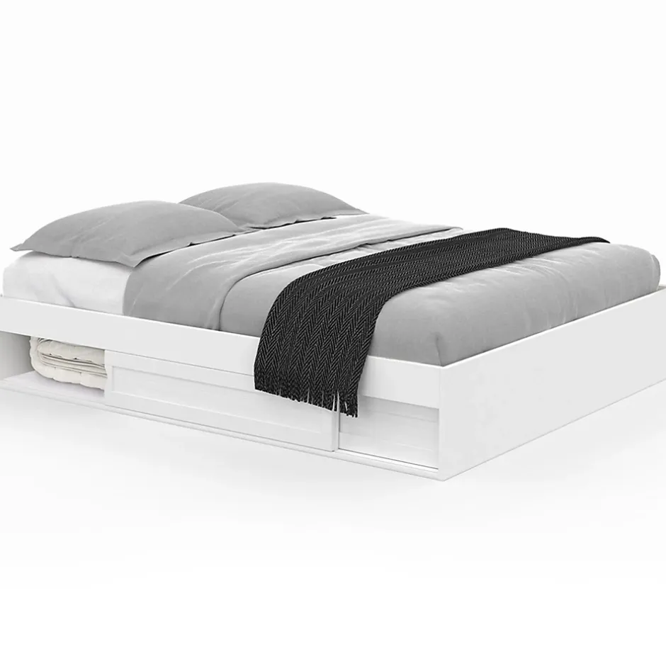 IDMarket Cadre de lit double SALEM avec rangements et sommier 160 x 200 cm blanc New
