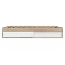 IDMarket Cadre de lit double SALEM avec rangements et sommier 160 x 200 cm façon hêtre et blanc