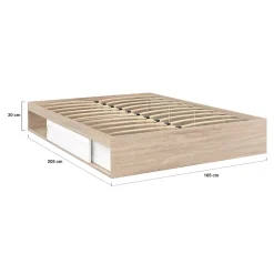 IDMarket Cadre de lit double SALEM avec rangements et sommier 160 x 200 cm façon hêtre et blanc