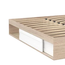 IDMarket Cadre de lit double SALEM avec rangements et sommier 160 x 200 cm façon hêtre et blanc