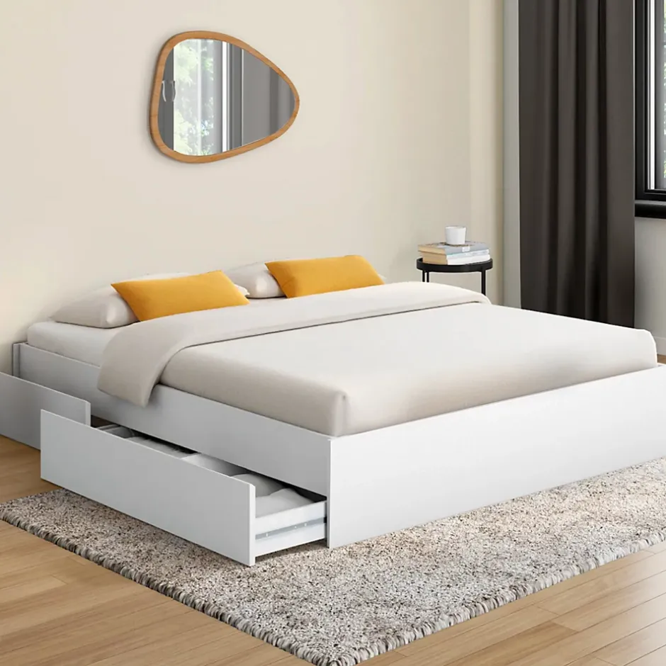 IDMarket Cadre de lit double TOMI 4 tiroirs avec sommier 140 x 190 cm blanc Hot