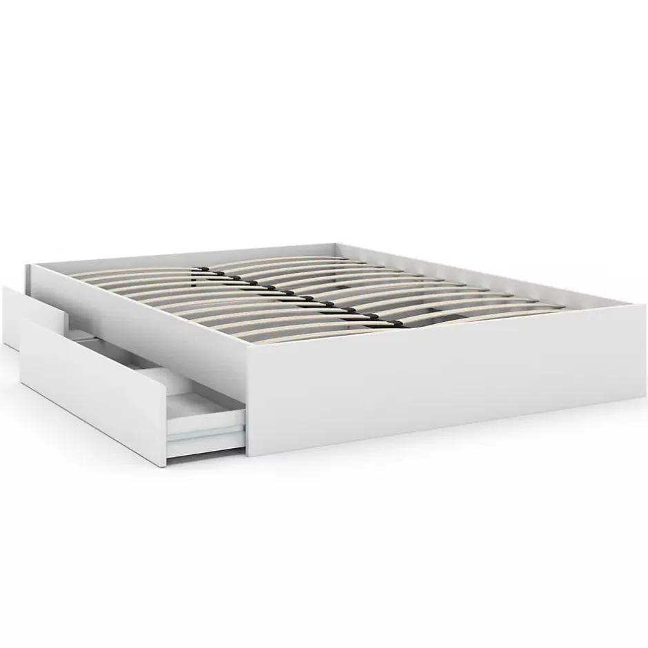 IDMarket Cadre de lit double TOMI 4 tiroirs avec sommier 140 x 190 cm blanc Hot