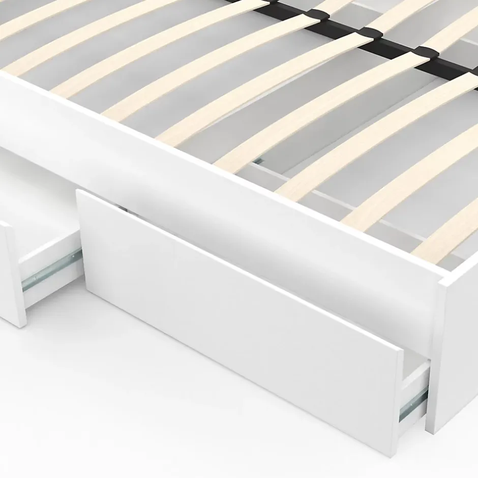 IDMarket Cadre de lit double TOMI 4 tiroirs avec sommier 140 x 190 cm blanc Hot