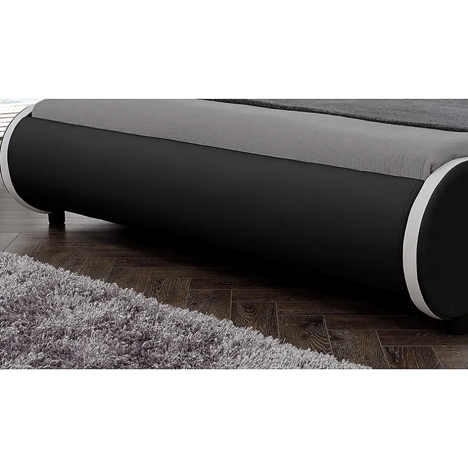 Corium Cadre de lit double Valencia à LED 140x200cm cuir synthétique avec sommier à lattes noir Hot