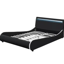 Corium Cadre de lit double Valencia à LED 140x200cm cuir synthétique avec sommier à lattes noir Hot