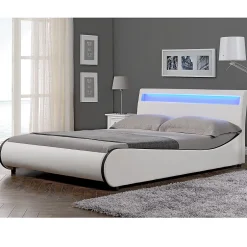 Corium Cadre de lit double Valencia à LED 140x200cm cuir synthétique avec sommier à lattes blanc