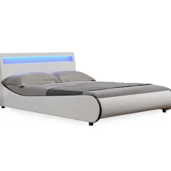 Corium Cadre de lit double Valencia à LED 140x200cm cuir synthétique avec sommier à lattes blanc