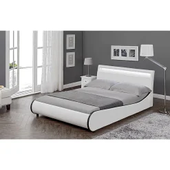 Corium Cadre de lit double Valencia à LED 140x200cm cuir synthétique avec sommier à lattes blanc