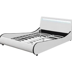 Corium Cadre de lit double Valencia à LED 140x200cm cuir synthétique avec sommier à lattes blanc
