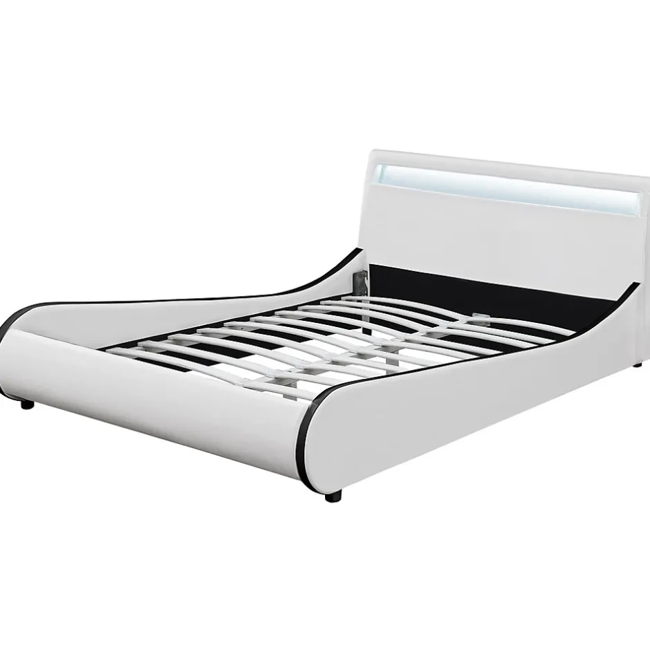 Corium Cadre de lit double Valencia à LED 180x200cm cuir synthétique avec sommier à lattes blanc
