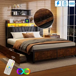 ProximaX Cadre de Lit Double 160x200 cm avec Tiroirs Coulissants et LED, en Métal Noir et Bois, Parfait pour Chambre d'Adultes, USB, noir Clearance