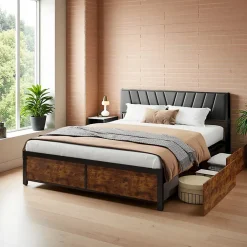 ProximaX Cadre de Lit Double 160x200 cm avec Tiroirs Coulissants et LED, en Métal Noir et Bois, Parfait pour Chambre d'Adultes, USB, noir Clearance