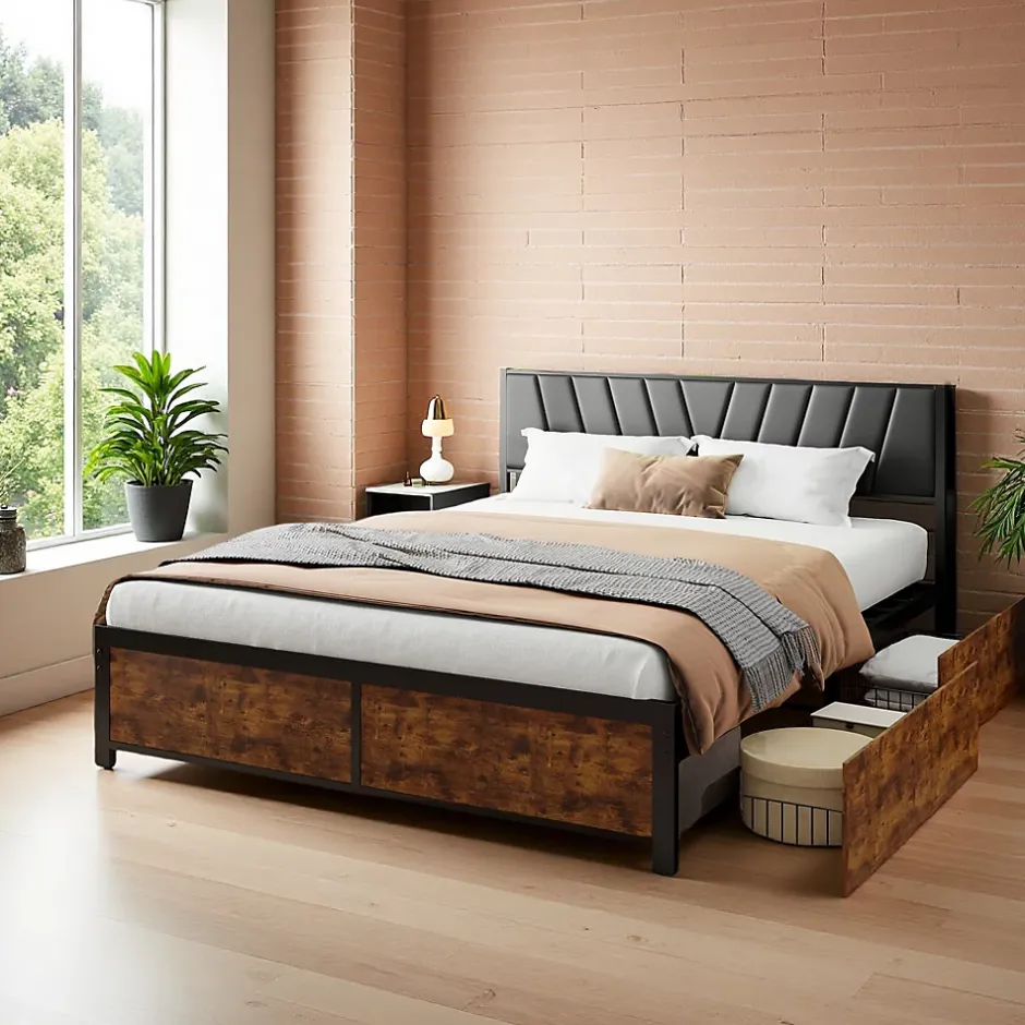 ProximaX Cadre de Lit Double 160x200 cm avec Tiroirs Coulissants et LED, en Métal Noir et Bois, Parfait pour Chambre d'Adultes, USB, noir Clearance