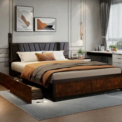 ProximaX Cadre de Lit Double 160x200 cm avec Tiroirs Coulissants et LED, en Métal Noir et Bois, Parfait pour Chambre d'Adultes, USB, noir