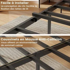 Giantex Cadre de Lit Double 140x200CM, Lit Plateforme avec Tête à Lattes, Pas Besoin de Sommier, Marron Rustique New