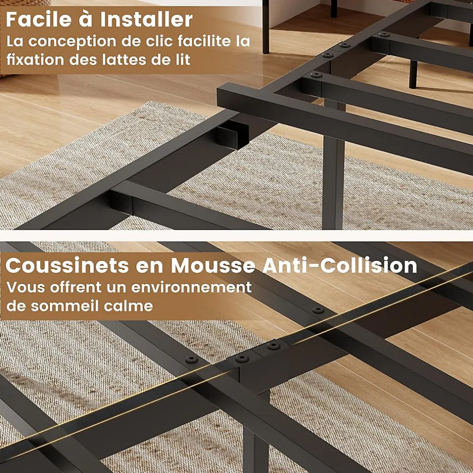 Giantex Cadre de Lit Double 140x200CM, Lit Plateforme avec Tête à Lattes, Pas Besoin de Sommier, Marron Rustique New