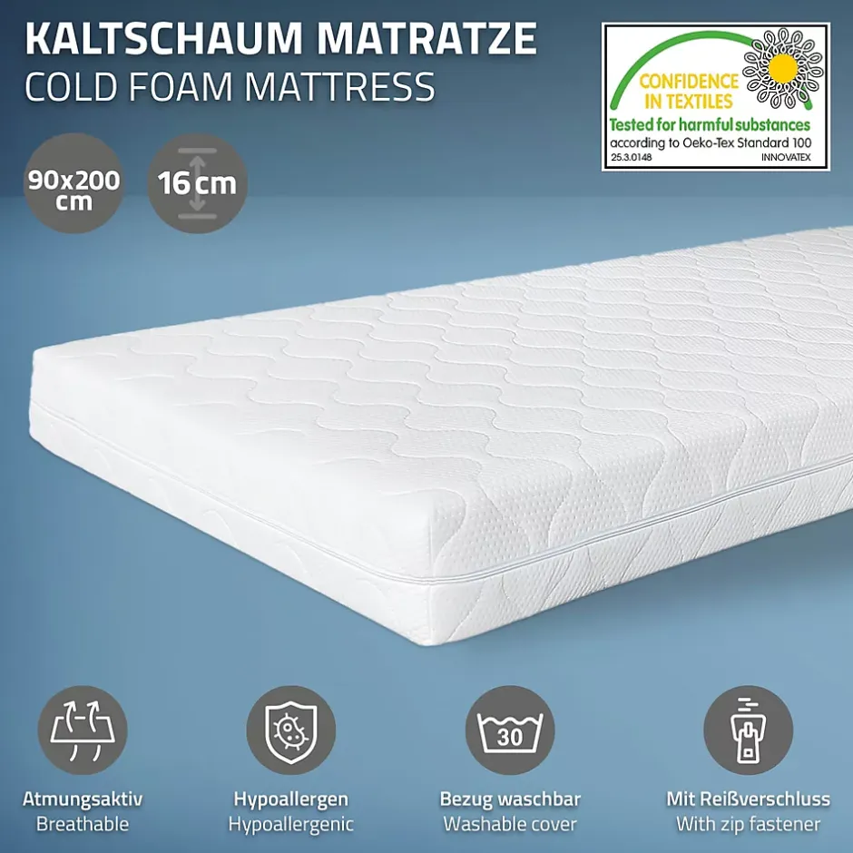 Ml-Design Cadre de lit en acier anthracite 90x200 cm avec sommier à lattes matelas H16 cm Discount