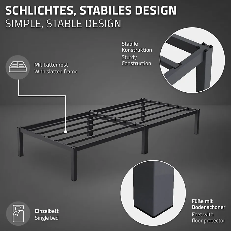 Ml-Design Cadre de lit en acier anthracite 90x200 cm avec sommier à lattes matelas H16 cm Discount