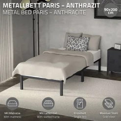 Ml-Design Cadre de lit en acier anthracite 90x200 cm avec sommier à lattes matelas H16 cm Discount