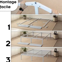 Monmobilierdesign Cadre De Lit En Acier Avec Espace De Rangement - Montage Facile - 180x200 Cm Blanc