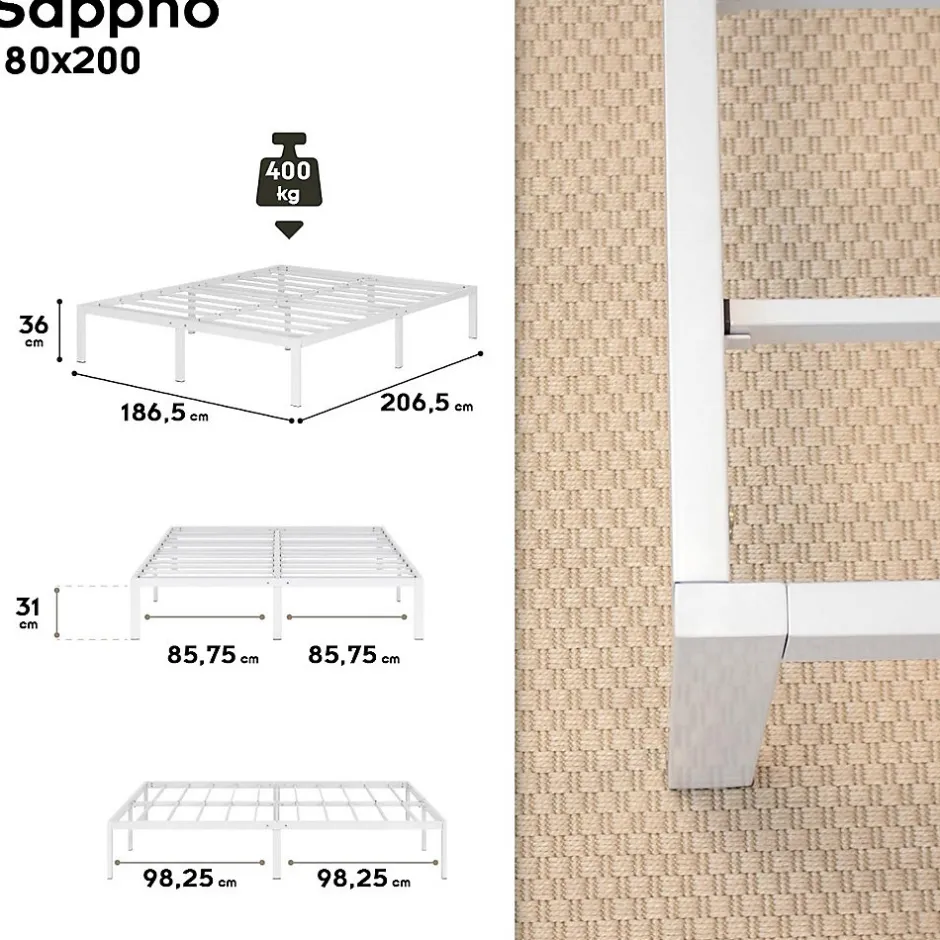 Monmobilierdesign Cadre De Lit En Acier Avec Espace De Rangement - Montage Facile - 180x200 Cm Blanc