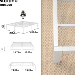 Monmobilierdesign Cadre De Lit En Acier Avec Espace De Rangement - Montage Facile - 200x200 Cm Blanc