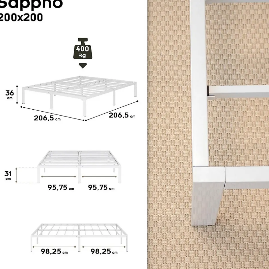 Monmobilierdesign Cadre De Lit En Acier Avec Espace De Rangement - Montage Facile - 200x200 Cm Blanc