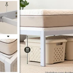 Monmobilierdesign Cadre De Lit En Acier Avec Espace De Rangement - Montage Facile - 200x200 Cm Blanc