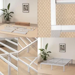 Monmobilierdesign Cadre De Lit En Acier Avec Espace De Rangement - Montage Facile - 200x200 Cm Blanc