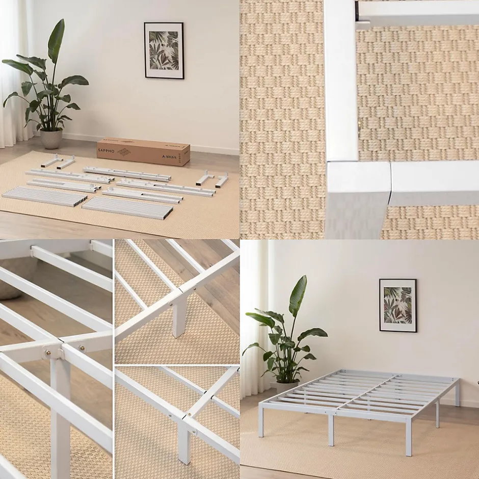 Monmobilierdesign Cadre De Lit En Acier Avec Espace De Rangement - Montage Facile - 200x200 Cm Blanc