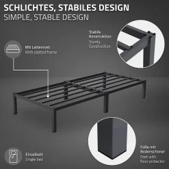 Ml-Design Cadre de lit en acier pour chambre à coucher + sommier à lattes matelas 90x200cm Outlet