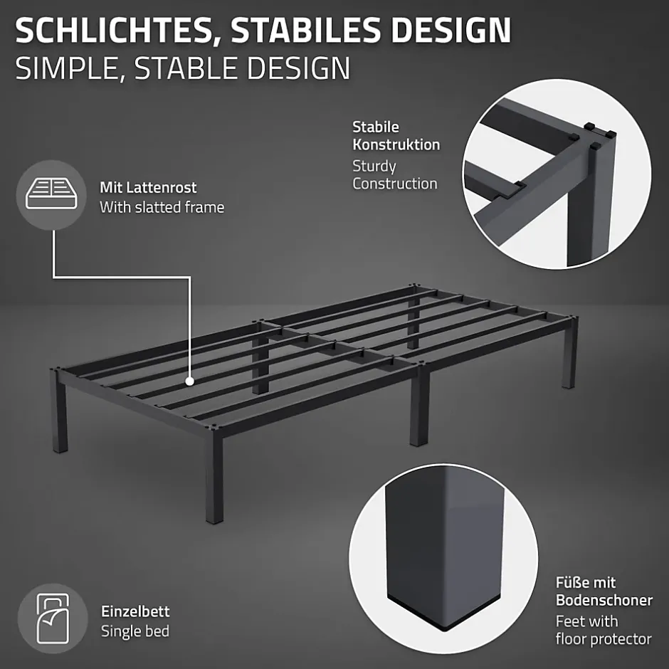 Ml-Design Cadre de lit en acier pour chambre à coucher + sommier à lattes matelas 90x200cm Outlet