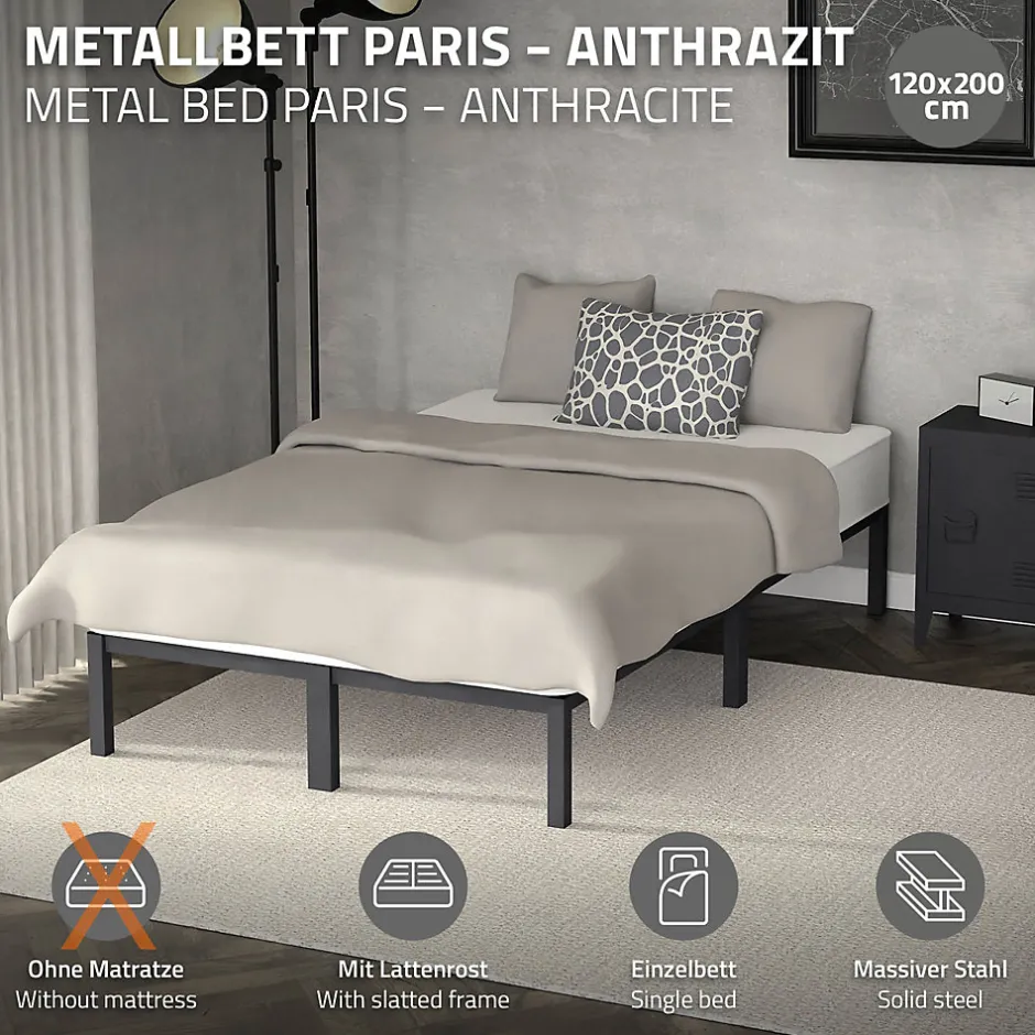 Ml-Design Cadre de lit en acier sommier à lattes anthracite chambre à coucher 120 x 200 cm