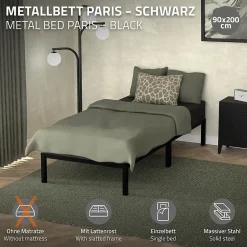 Ml-Design Cadre de lit en acier sommier à lattes noir moderne chambre à coucher 90x200 cm Discount