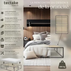 Tectake Cadre de lit en acier sommier à lattes en bois de peuplier 200x140cm New