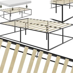 Tectake Cadre de lit en acier sommier à lattes en bois de peuplier 200x140cm New