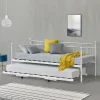 [En.Casa] Cadre de Lit Gigogne en Métal Skutskär Blanc 90x200cm en.casa