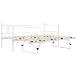 [En.Casa] Cadre de Lit Gigogne en Métal Skutskär Blanc 90x200cm en.casa
