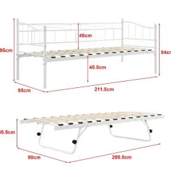 [En.Casa] Cadre de Lit Gigogne en Métal Skutskär Blanc 90x200cm en.casa