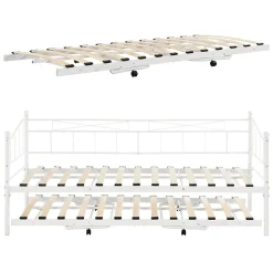 [En.Casa] Cadre de Lit Gigogne en Métal Skutskär Blanc 90x200cm en.casa