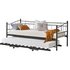 [En.Casa] Cadre de Lit Gigogne en Métal Skutskär Noir 90x200cm en.casa