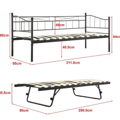 [En.Casa] Cadre de Lit Gigogne en Métal Skutskär Noir 90x200cm en.casa