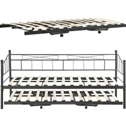 [En.Casa] Cadre de Lit Gigogne en Métal Skutskär Noir 90x200cm en.casa