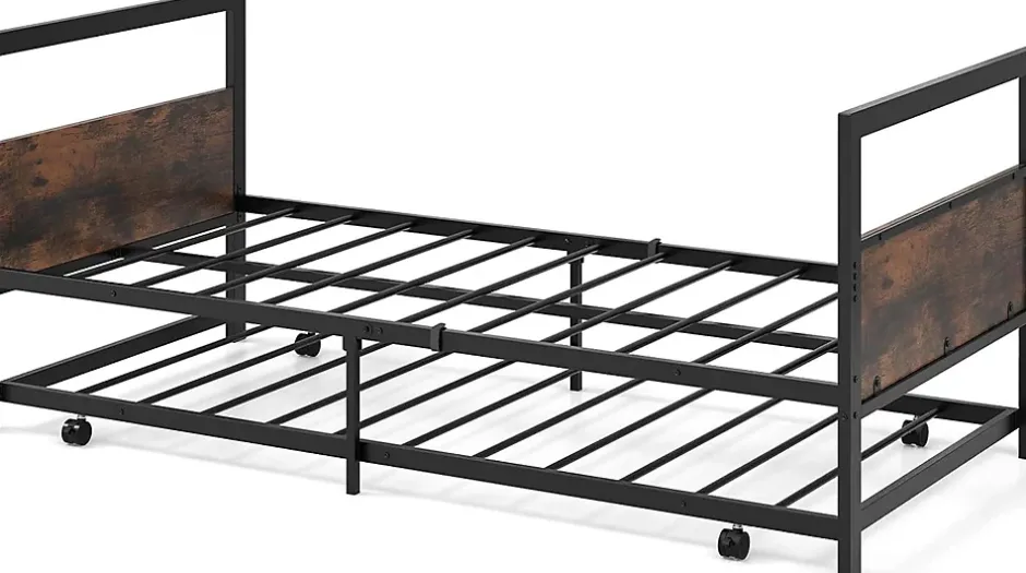 Giantex Cadre de Lit Gigogne Lot de 2 Lit Simple Banquette Lattes Métalliques Tête et Pied de Lit Peu Encombrant Pieds Pliants Hot