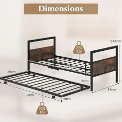 Giantex Cadre de Lit Gigogne Lot de 2 Lit Simple Banquette Lattes Métalliques Tête et Pied de Lit Peu Encombrant Pieds Pliants Hot