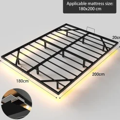 Generique Cadre de lit LED en métal 180x200 cm, hauteur 20 cm, cadre flottant, pieds dissimulés, noir Sale